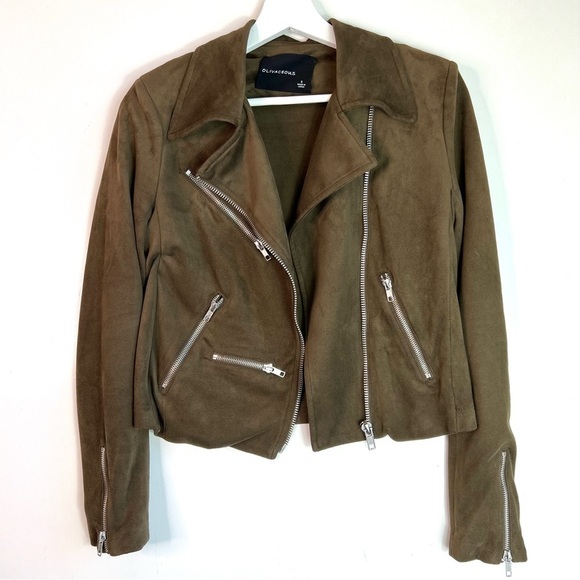 Olivaceous Vegan Faux Suede Moto Jacket Size Small - Picture 3 of 12